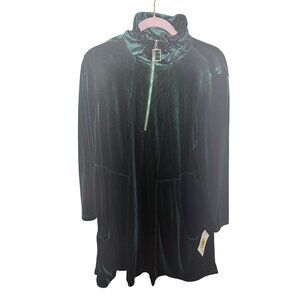 Calesssa Velour Long Sleeve Tunic XL Green Pockets 1/4 Zip Holiday Christmas NWT